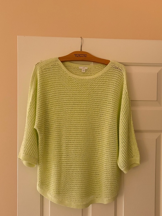 J. Jill Sweaters - J. Jill Light Lemon Lime Open-Weave Scoop Neck Sweater